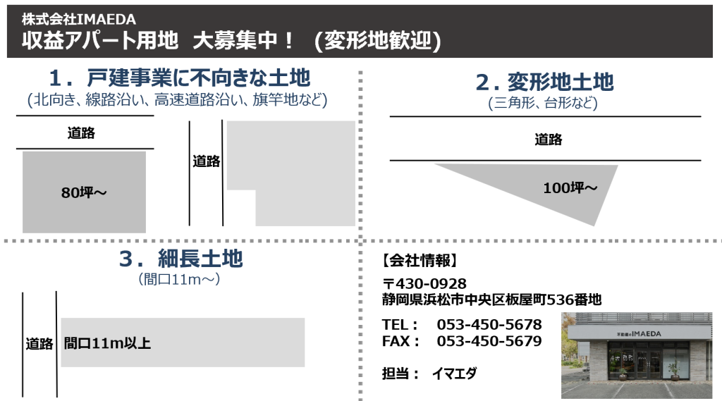 変形地・旗竿地を積極仕入れ!難あり物件をIMAEDAが即時買取